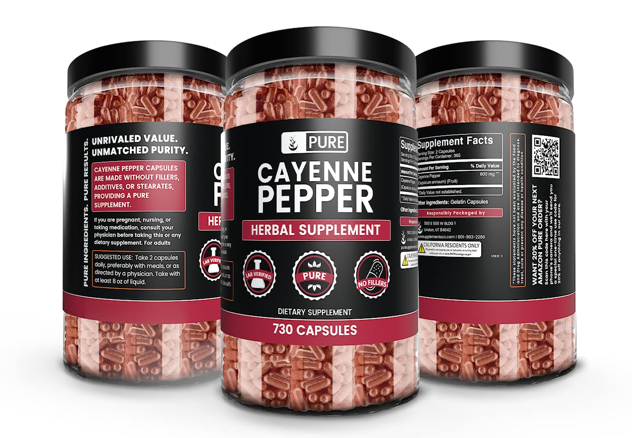 Close-up of the Pure Original Ingredients cayenne label emphasizing purity and no fillers.