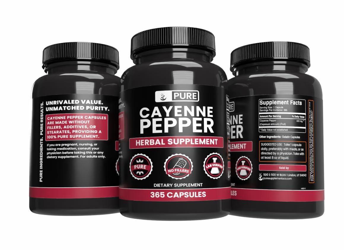 Pure Original Ingredients Cayenne Pepper Capsules with lab-verified seal for quality.