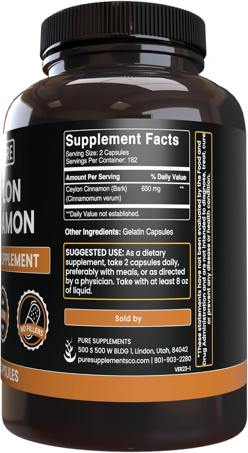 Pure Original Ingredients Ceylon Cinnamon label close-up highlights true cinnamon quality.