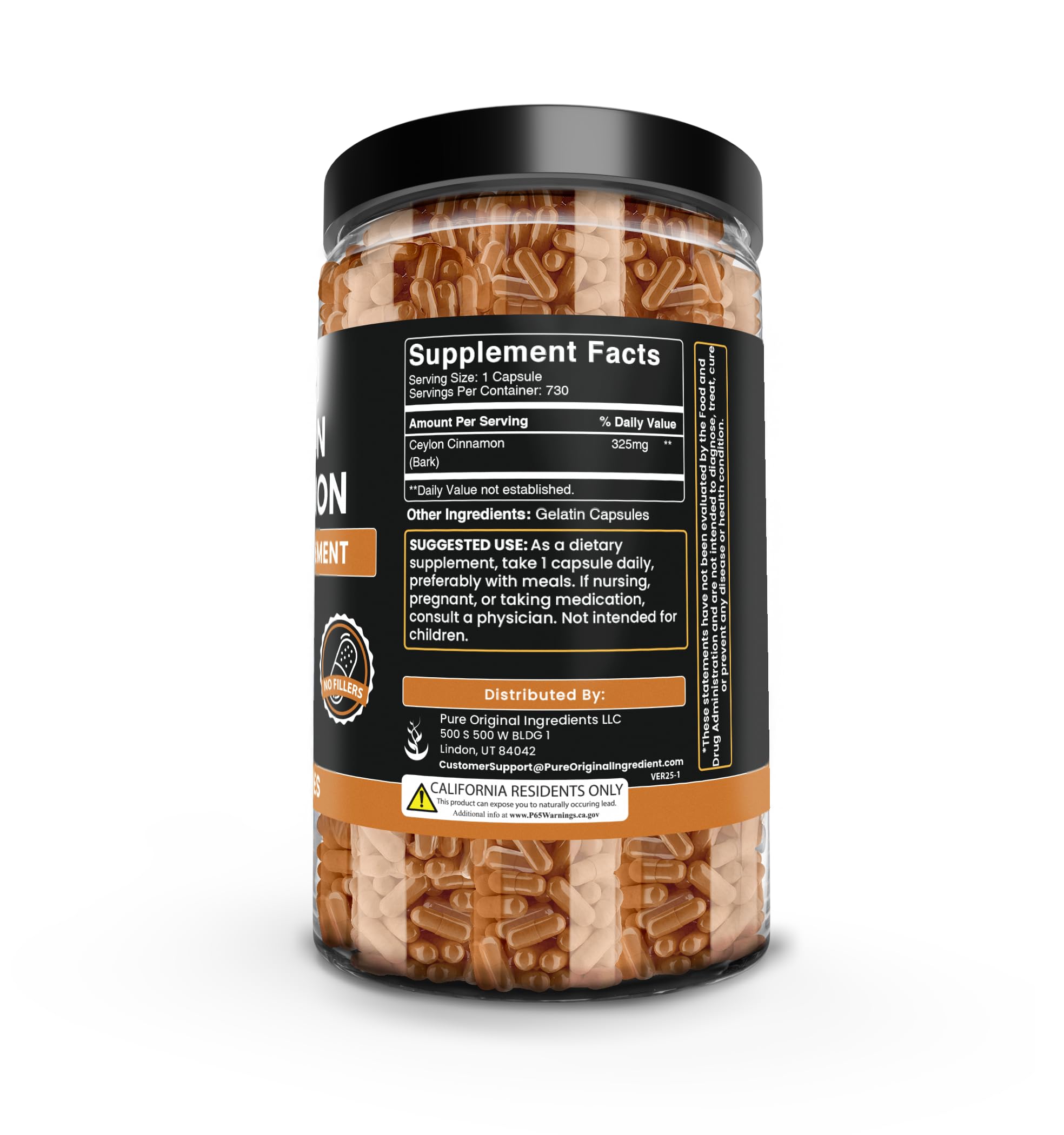 PURE ORIGINAL INGREDIENTS Ceylon Cinnamon packaging Utah showcases quality and responsible sourcing.
