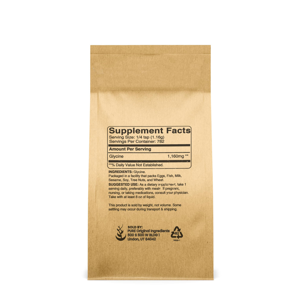Glycine Powder packaging image highlighting non-GMO, allergen-free formulation.