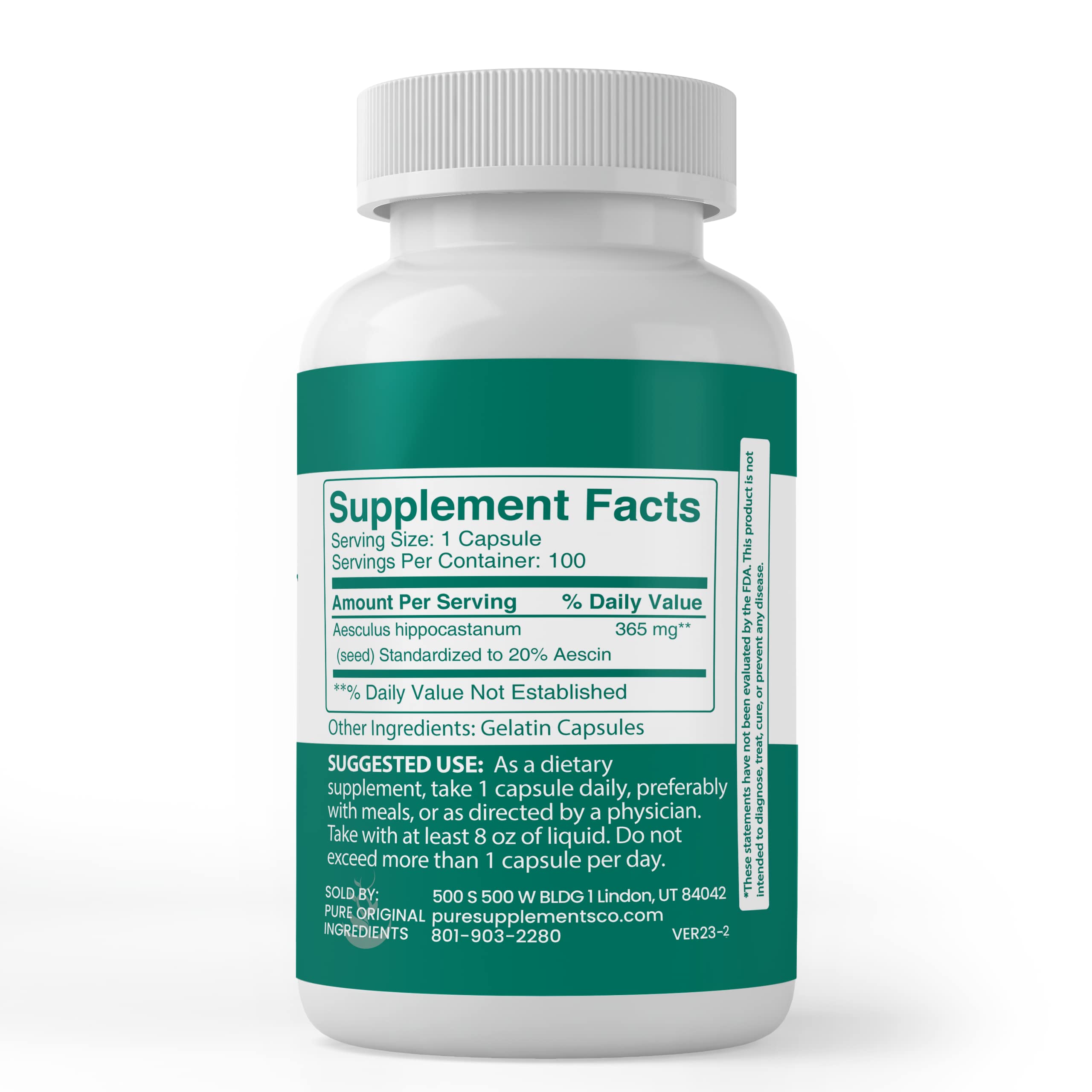 Pure Original Ingredients Horse Chestnut capsules on white background for easy dosing.