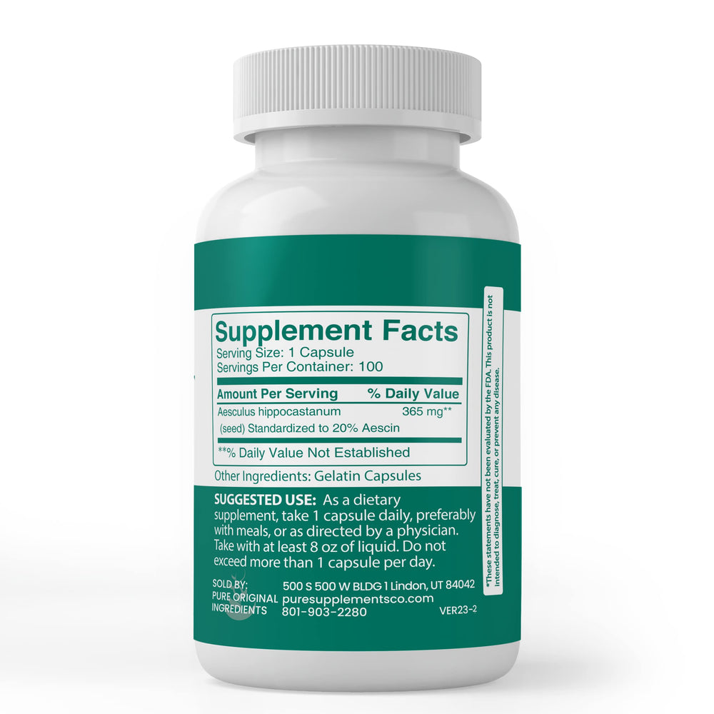 Pure Original Ingredients Horse Chestnut capsules on white background for easy dosing.