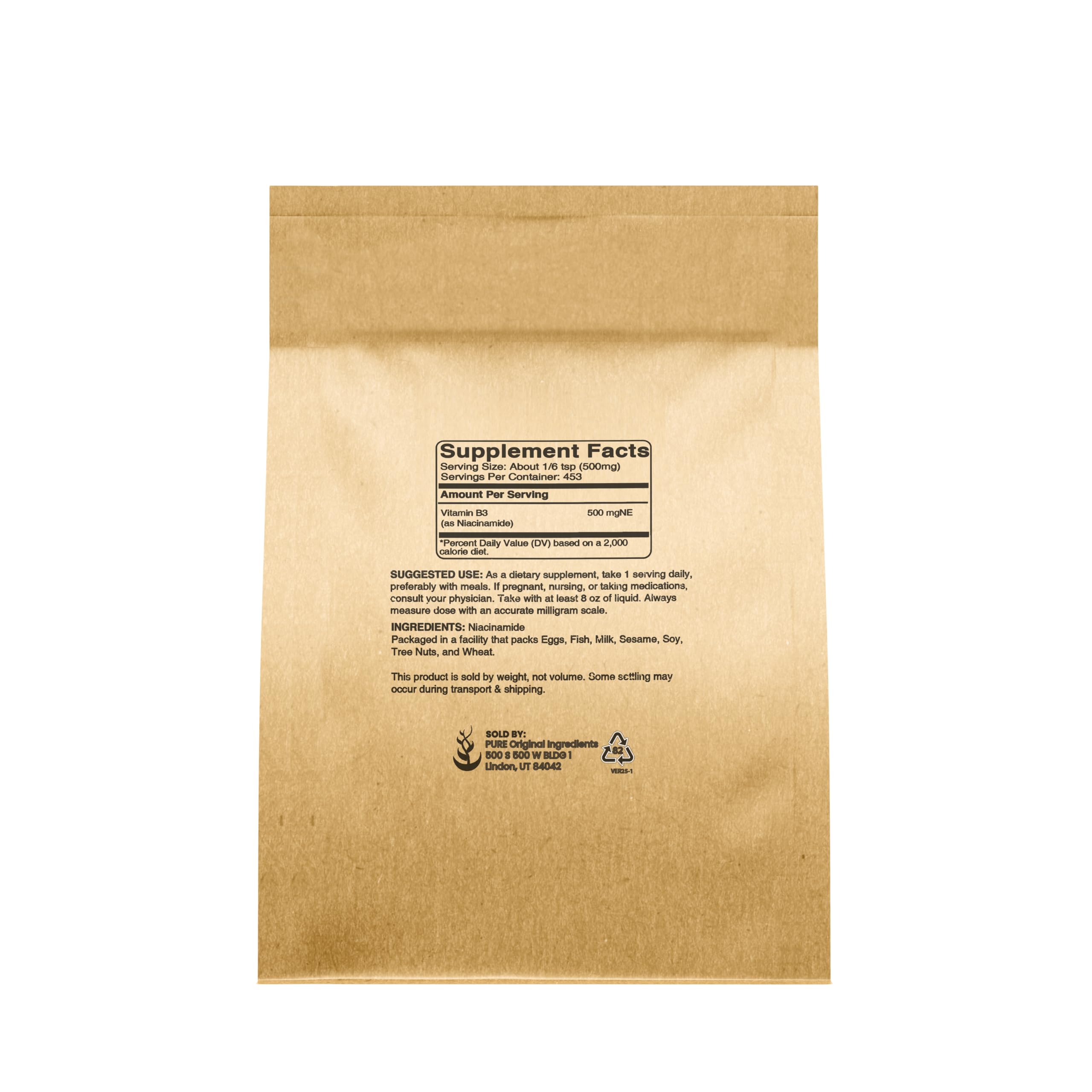 Niacinamide powder closeup highlights additive-free supplement for everyday wellness.