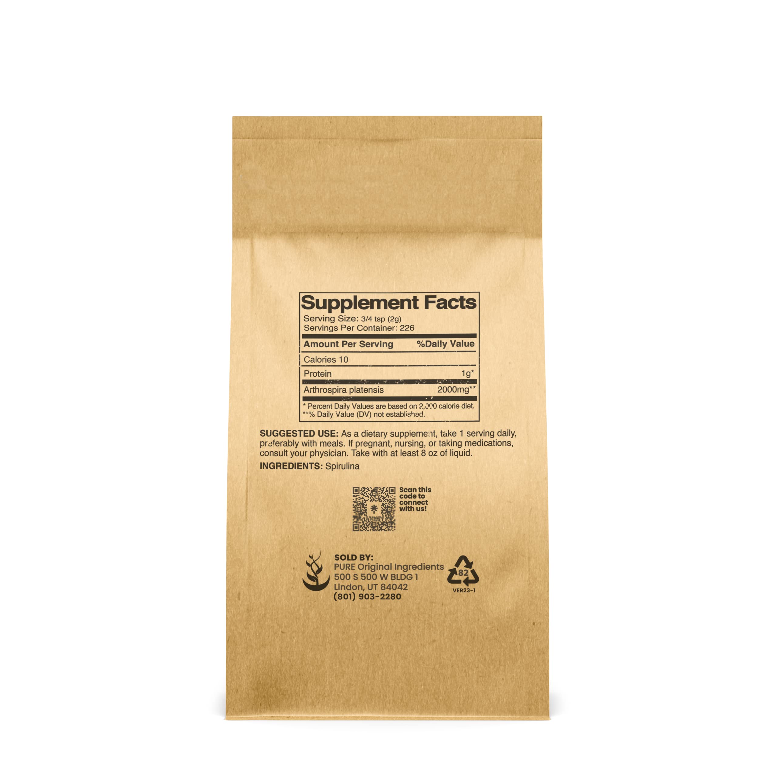 Pure Original Ingredients Spirulina Powder close-up shows vibrant color and fine texture for smoothies.