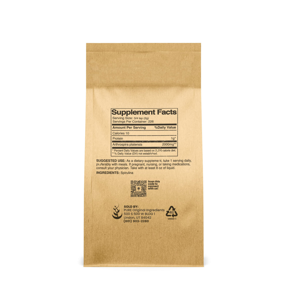 Pure Original Ingredients Spirulina Powder close-up shows vibrant color and fine texture for smoothies.
