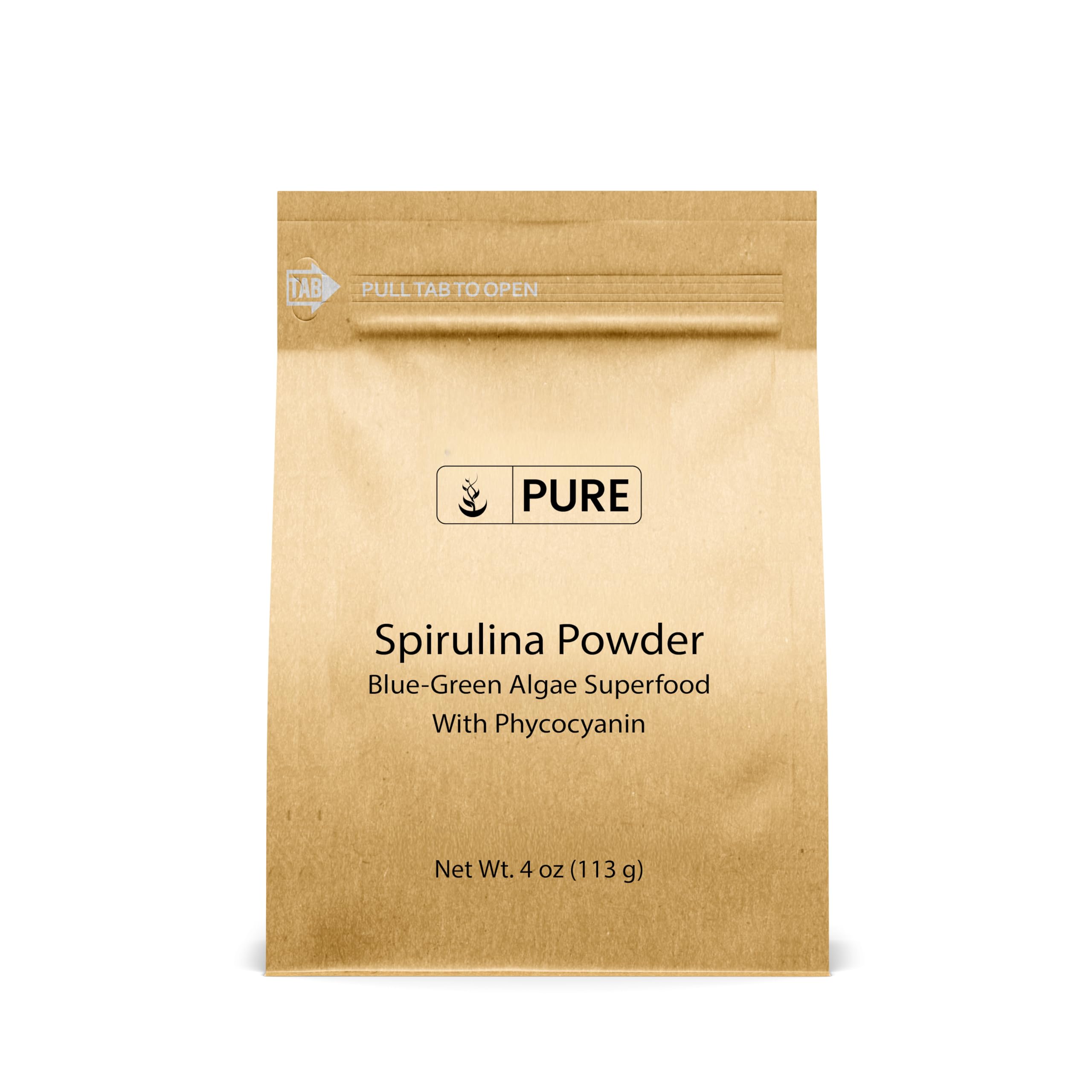 Pure Original Ingredients Spirulina Powder in a jar; clean plant protein for smoothies.