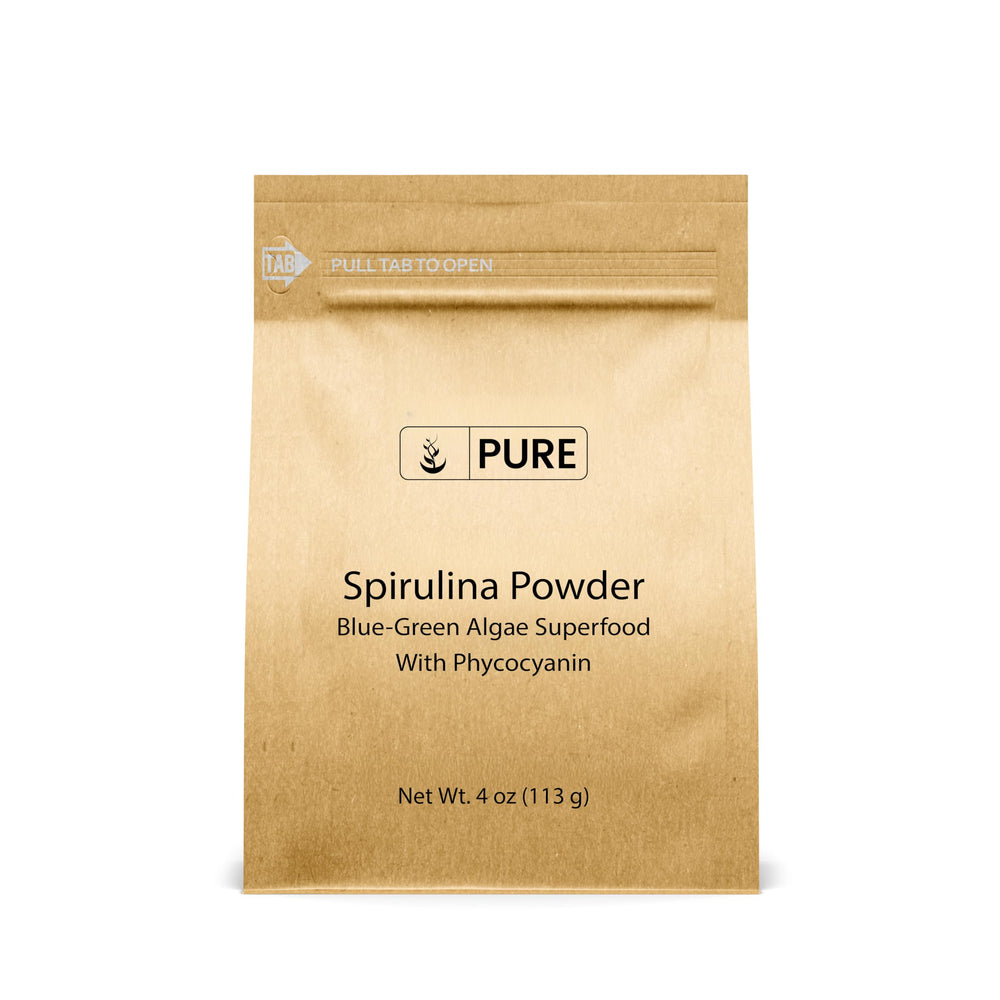 Pure Original Ingredients Spirulina Powder in a jar; clean plant protein for smoothies.
