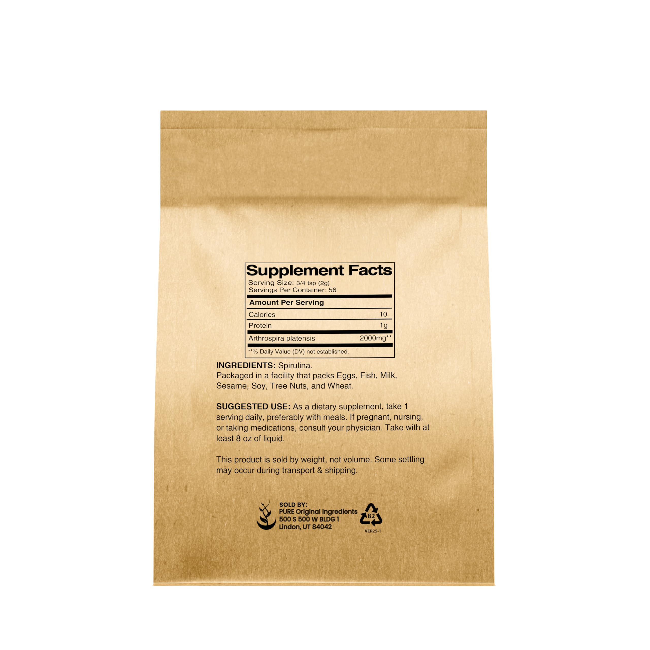 Pure Original Ingredients Spirulina Powder with scoop; convenient daily greens boost.