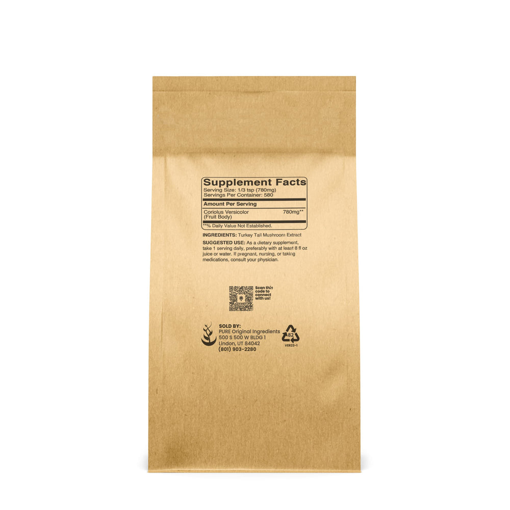 Pure Original Ingredients turkey tail powder being scooped for easy daily use
