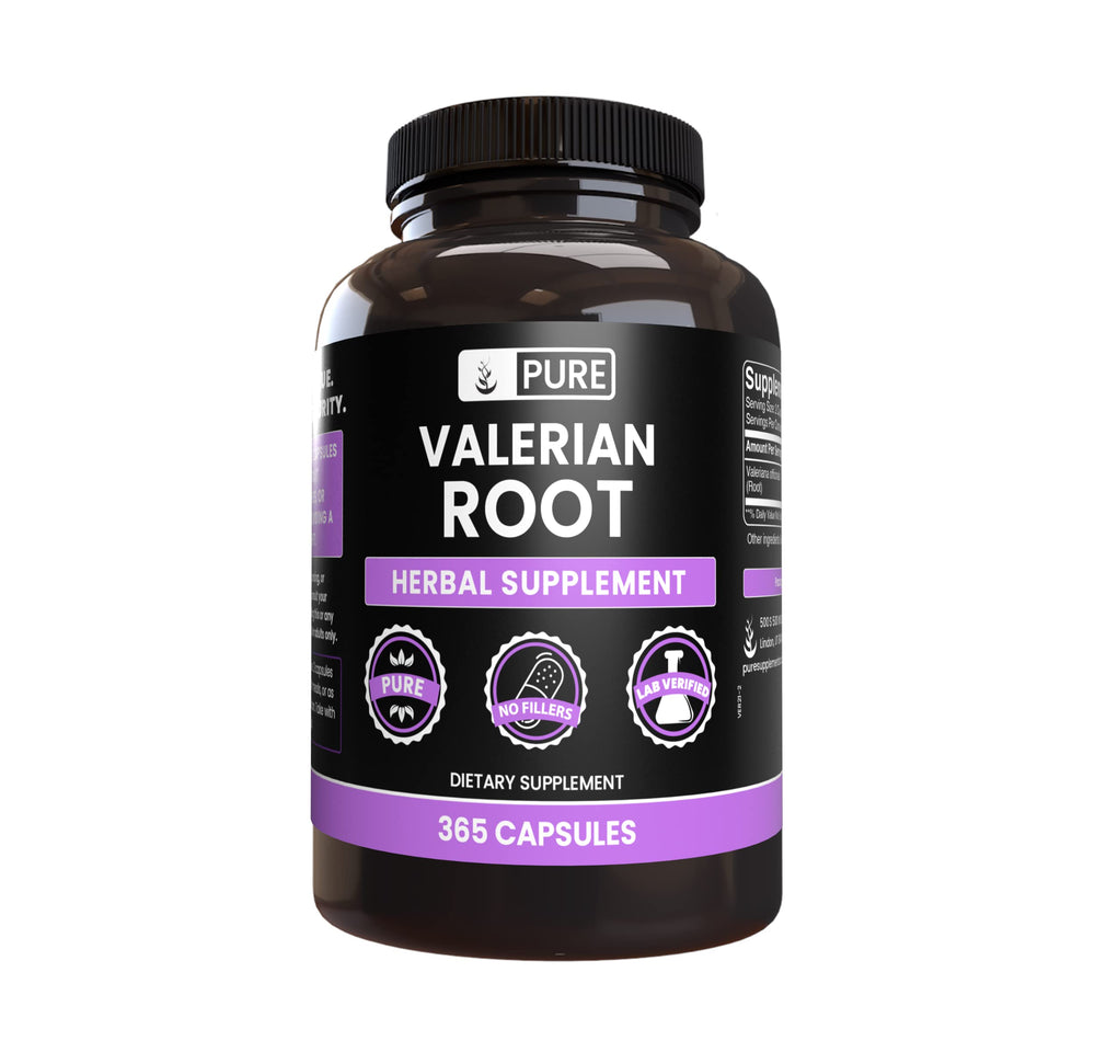 Pure Original Ingredients Valerian Root capsules bottle for easy nightly calm support.