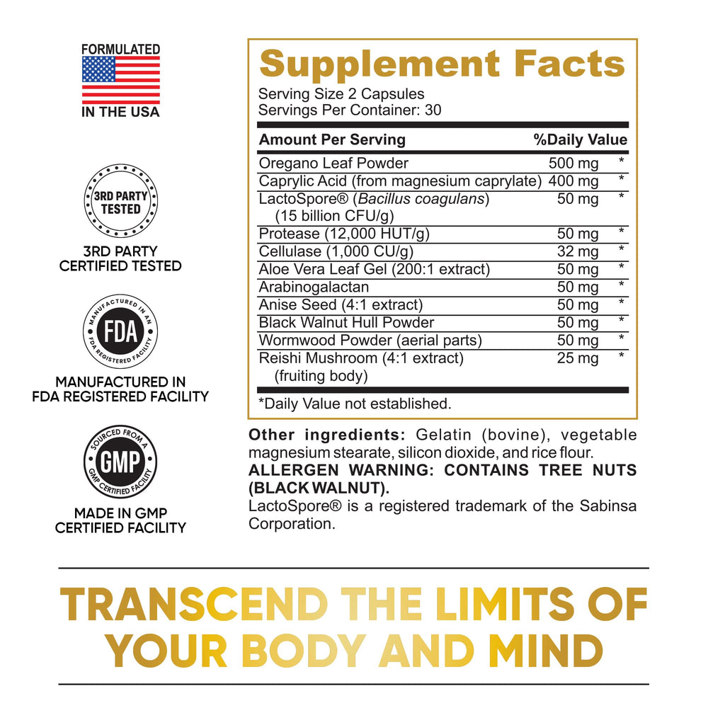 Pure Peak Candida Cleanse packaging showing USA-made, GMP-certified quality.