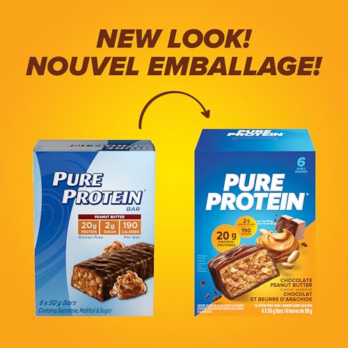 Pure Protein 50g bar close-up highlighting chocolate peanut butter flavor.