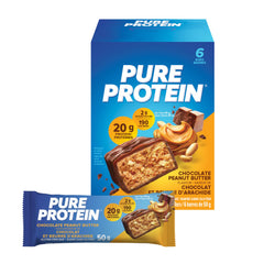 Pure Protein gluten-free chocolate peanut butter bar ready for on-the-go snacking.