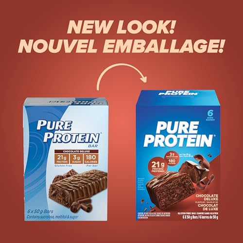 Pure Protein chocolate bar nutrition facts panel highlights 20g protein per bar