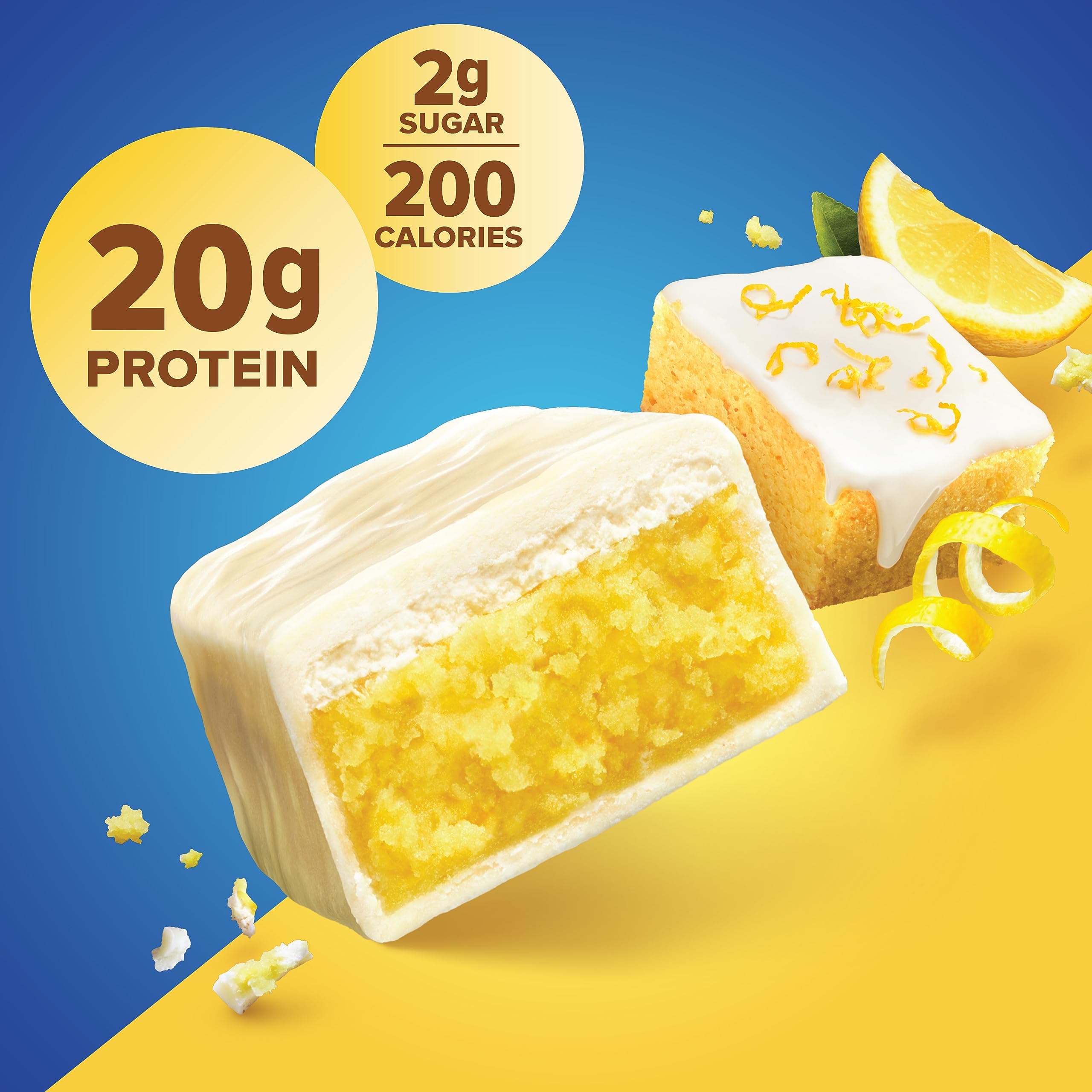 Pure Protein Lemon Cake bar close-up reveals soft texture and flavor