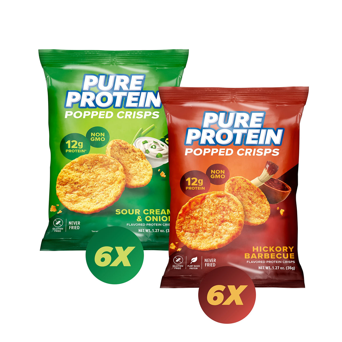 Pure Protein Popped Crisps Hickory Barbecue bag: protein-packed on-the-go snack
