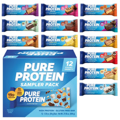 Pure Protein Variety Pack box shown for on-the-go snacking and energy.