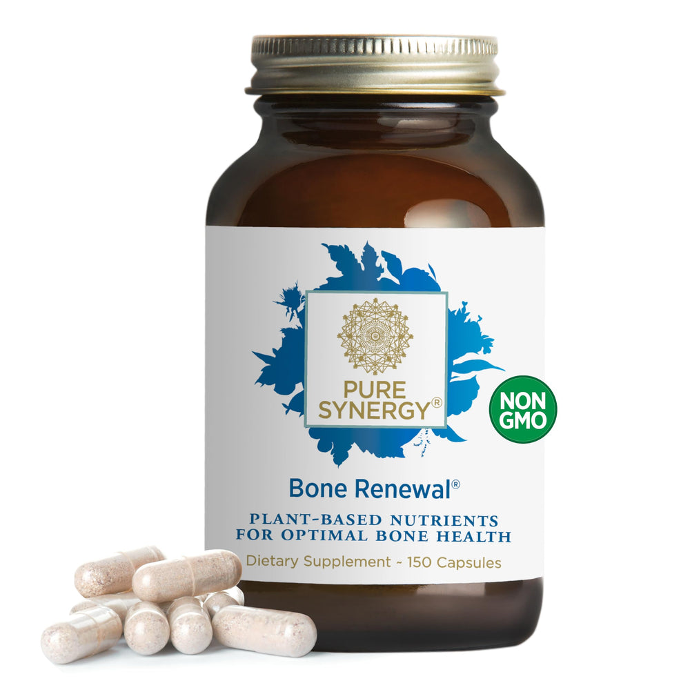 Pure Synergy Bone Renewal bottle front with vegan calcium for bone support