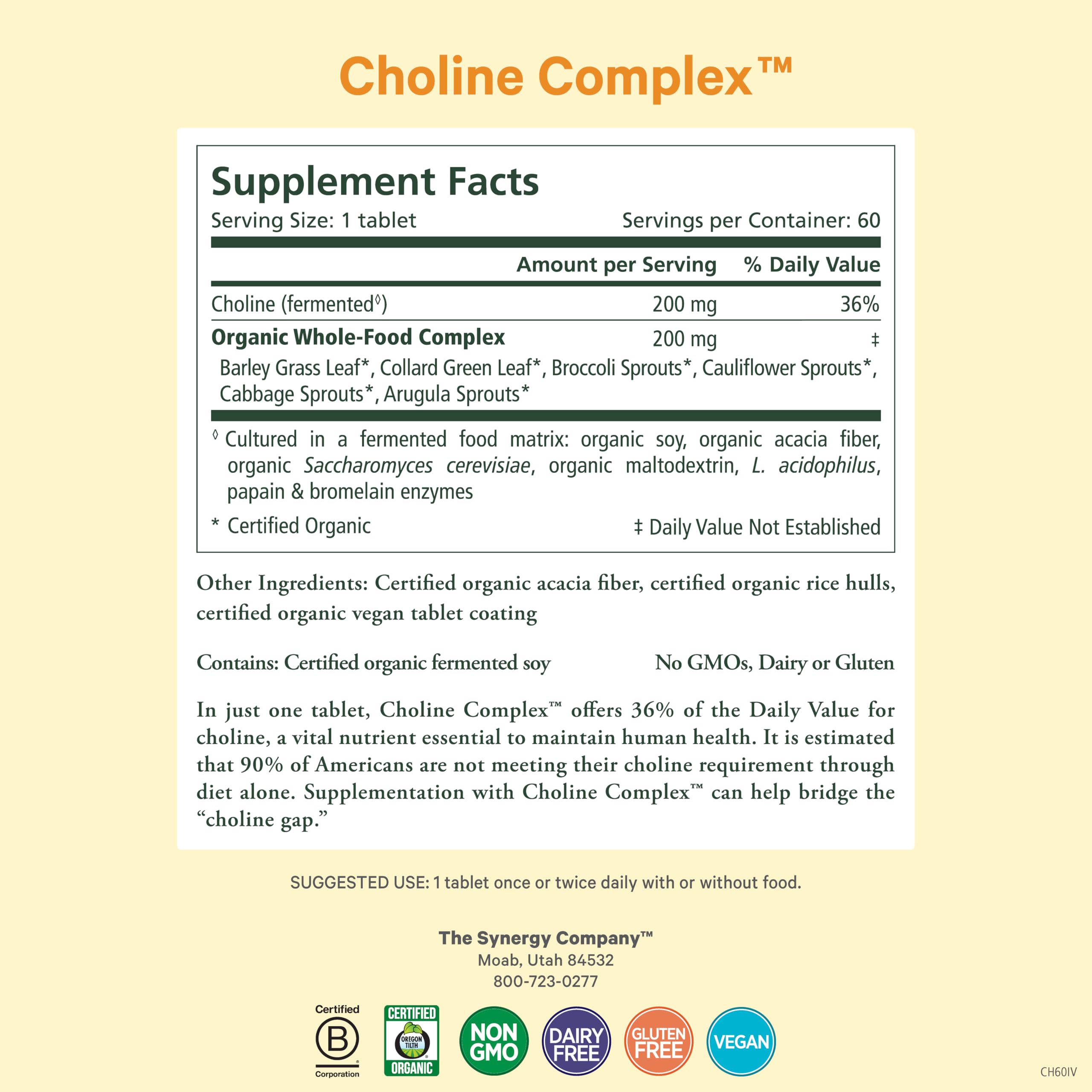 Pure Synergy Choline tablets closeup show compact vegan capsules for brain-friendly daily support.