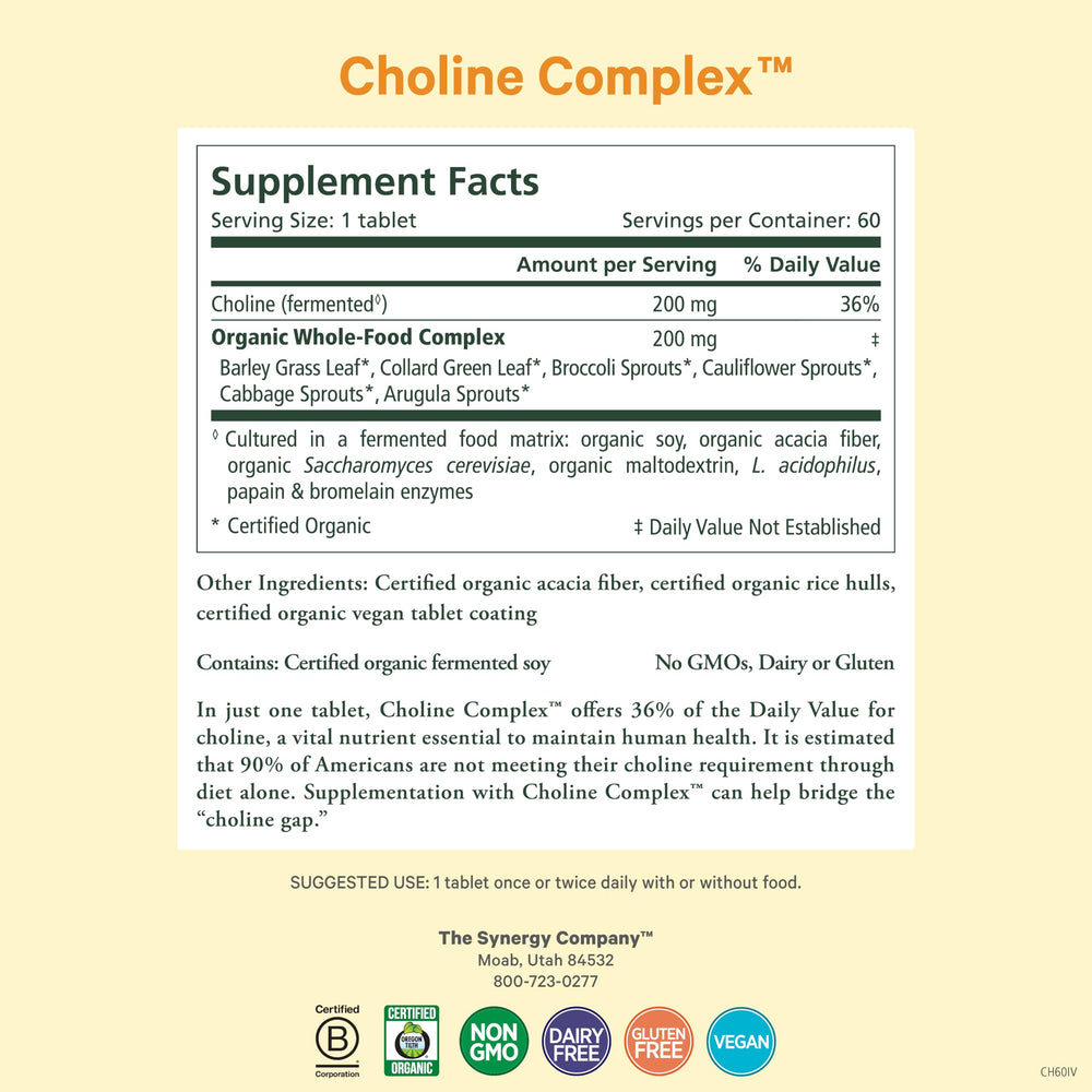 Pure Synergy Choline tablets closeup show compact vegan capsules for brain-friendly daily support.