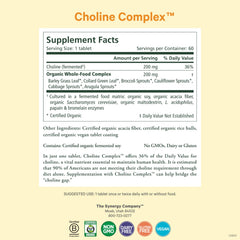 Pure Synergy Choline tablets closeup show compact vegan capsules for brain-friendly daily support.