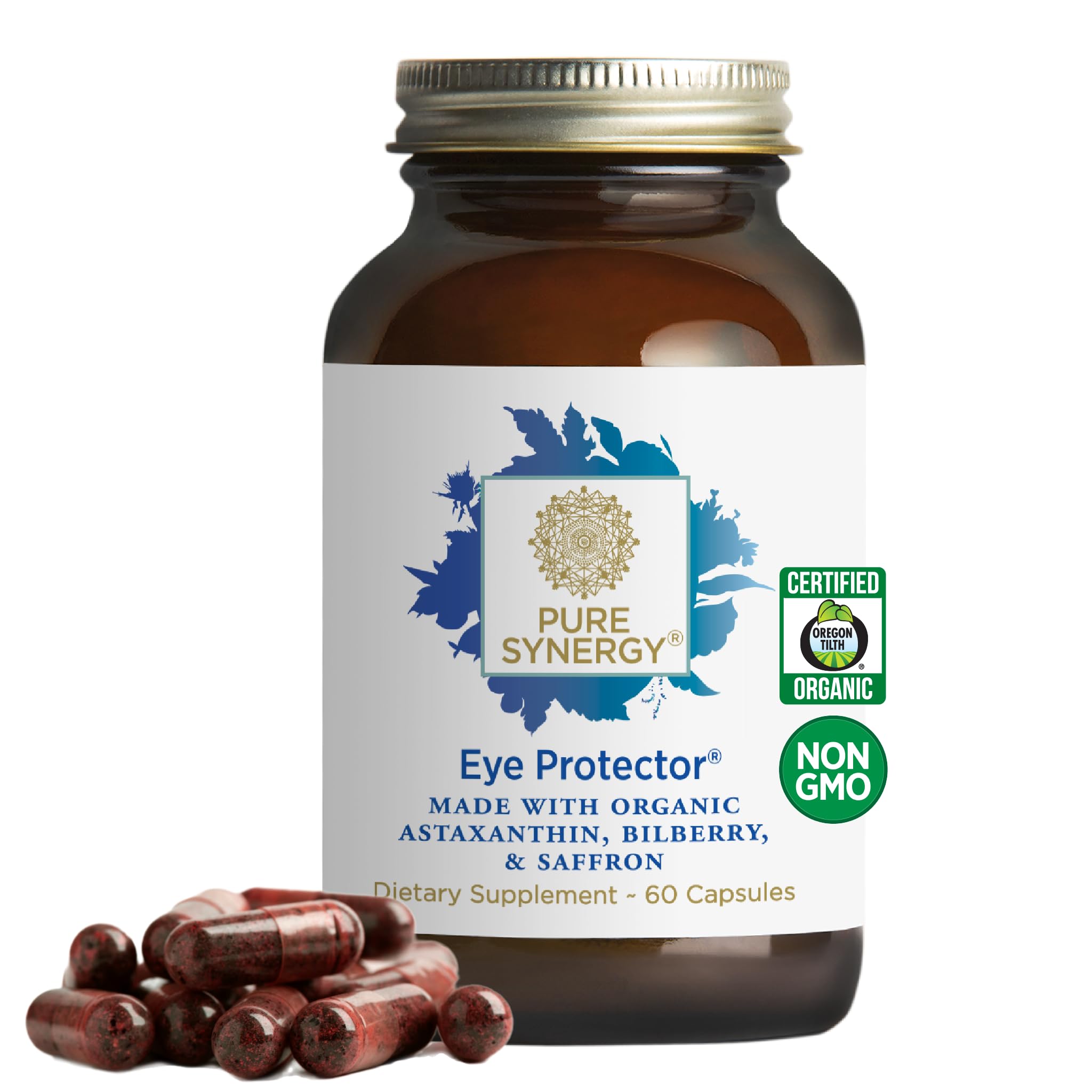 Pure Synergy Eye Protector bottle front showing vegan formula and eye support
