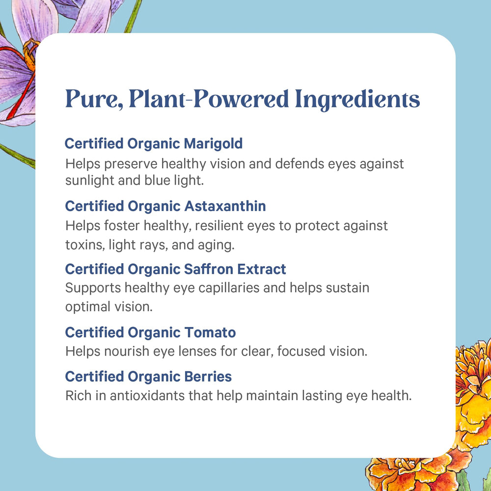 Pure Synergy Eye Protector packaging close-up with non-GMO vegan notes