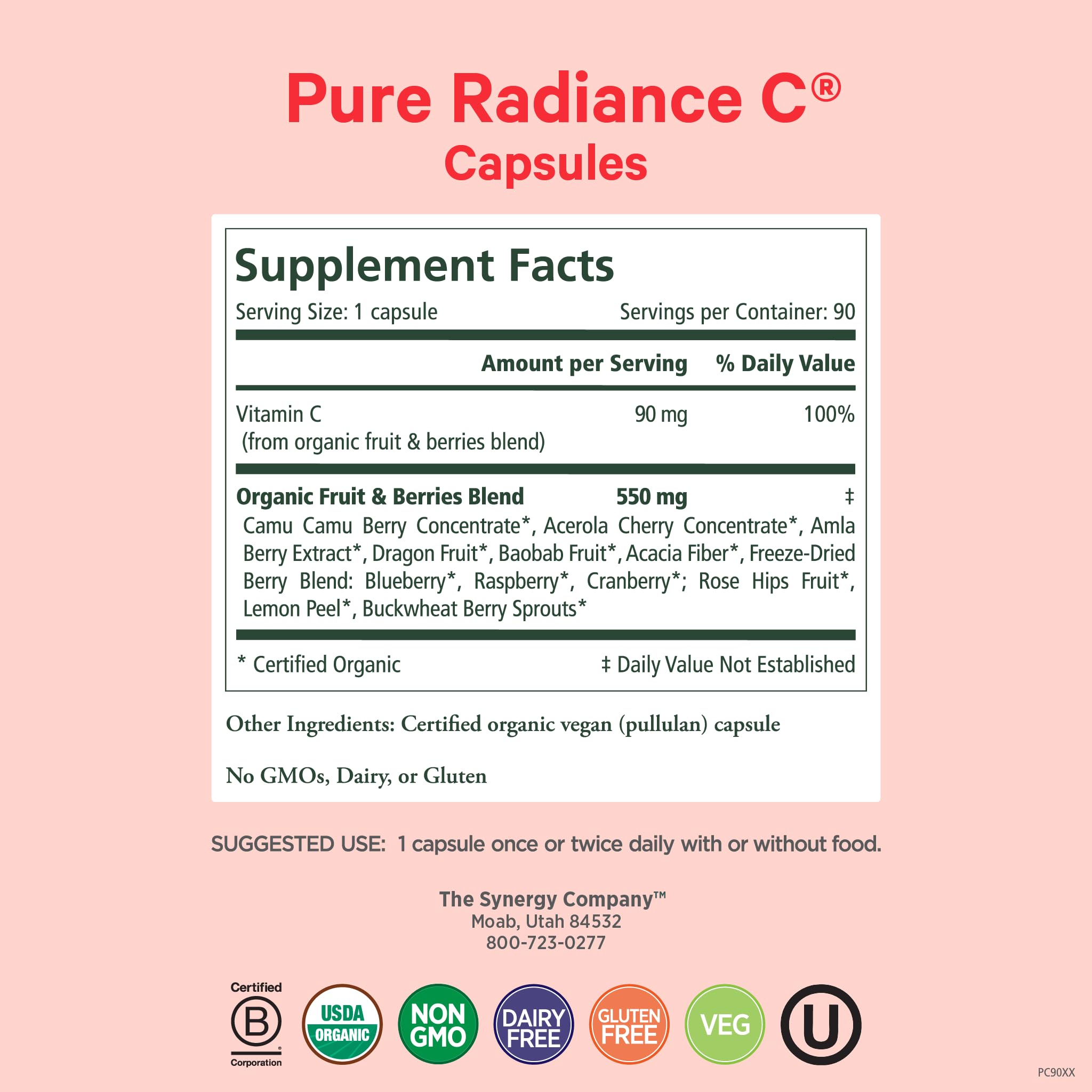 Pure Synergy Pure Radiance C bottle front highlighting antioxidant-rich whole-food vitamin C
