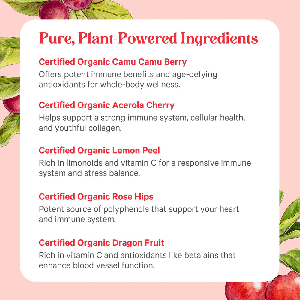 Powder dissolving in water to form a bright Pure Radiance C drink