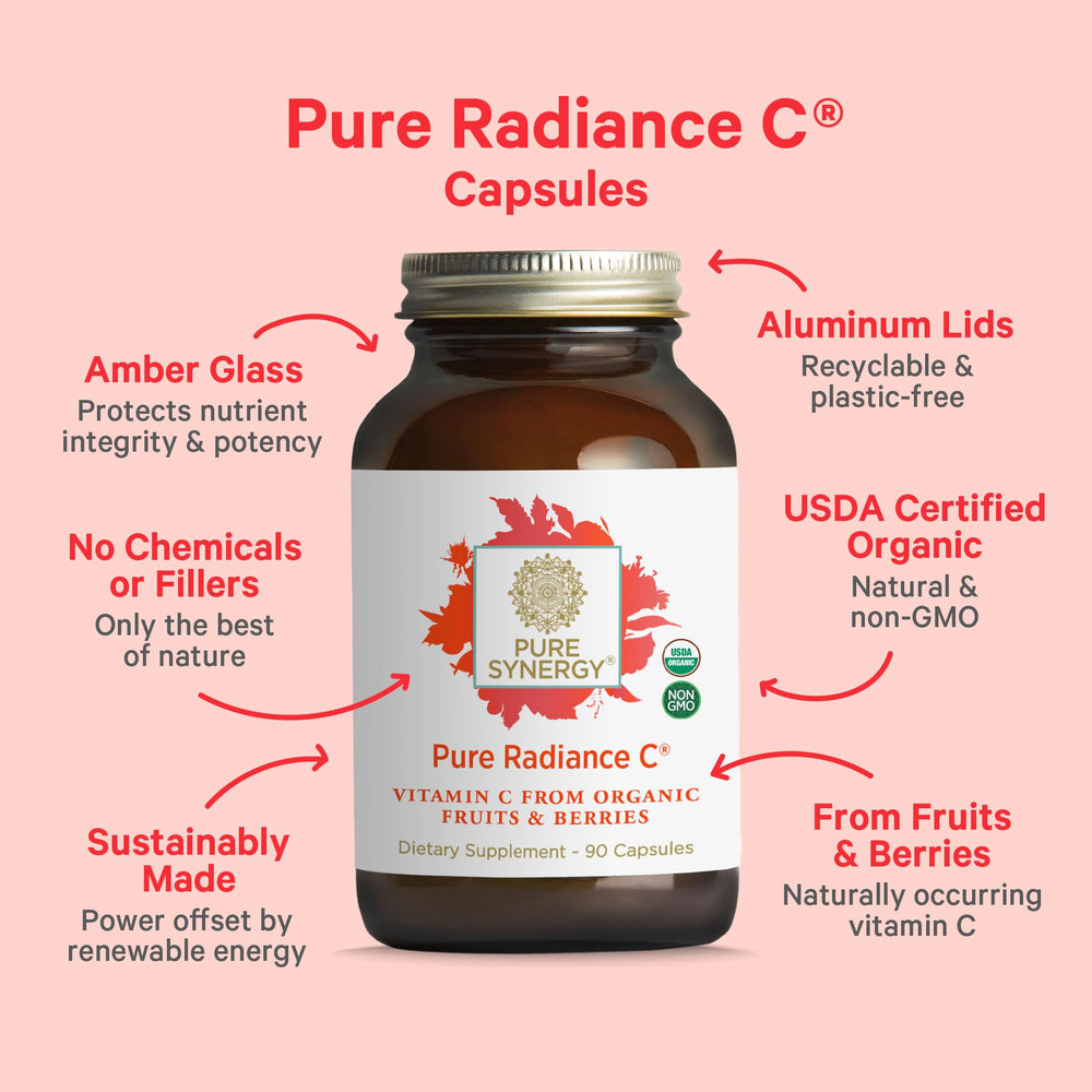 Pure Synergy Pure Radiance C label detail lists certified organic ingredients