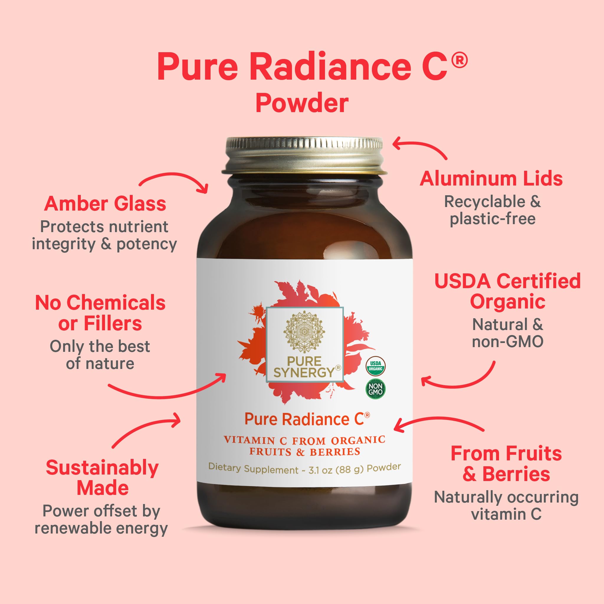 Close-up of Pure Radiance C organic camu camu and berries