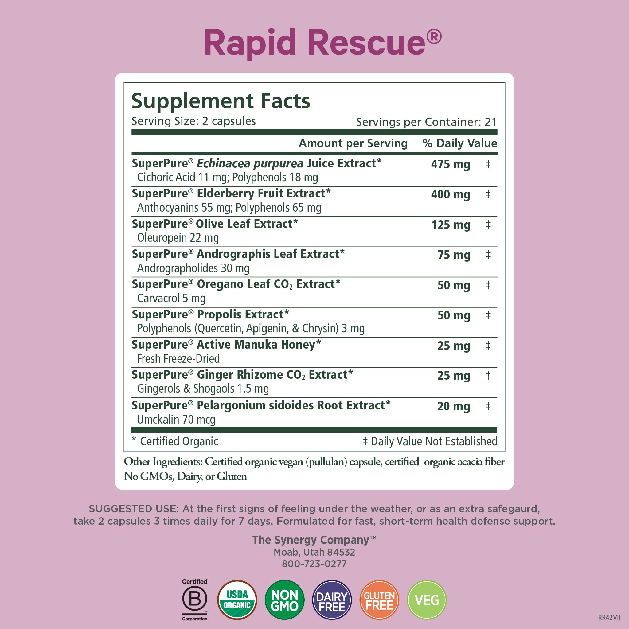 PURE SYNERGY Rapid Rescue capsules-closeup highlighting herbal blend.