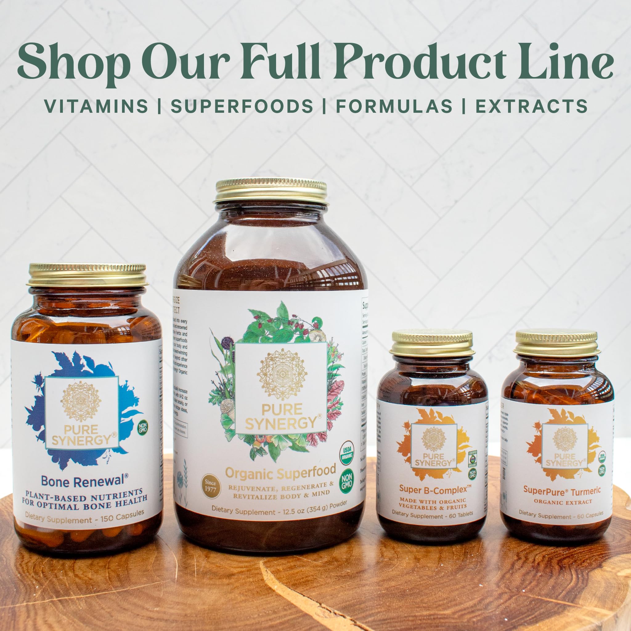 PURE SYNERGY bottle with dosage info for daily use