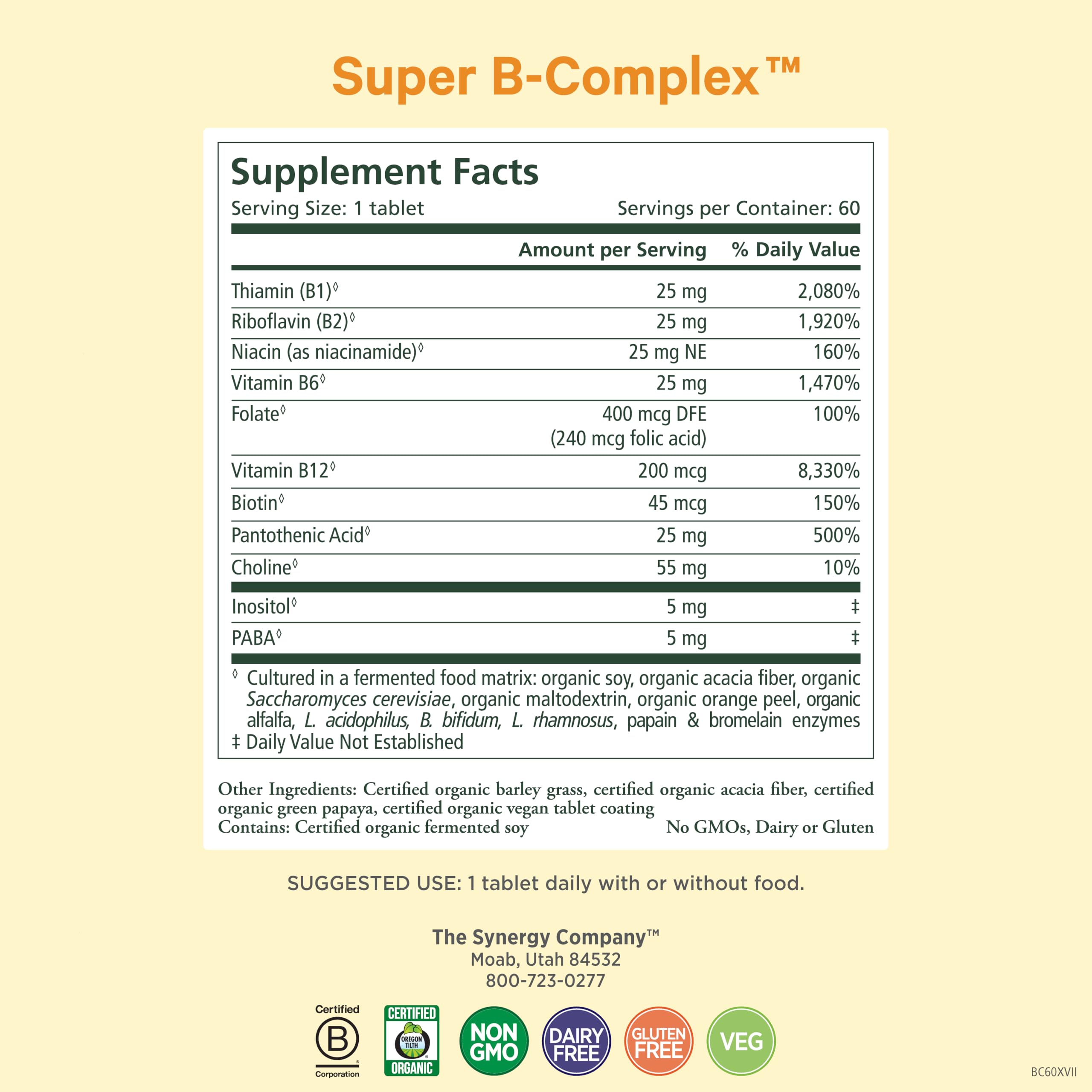 Pure Synergy Super B-Complex label close-up showing organic vitamins