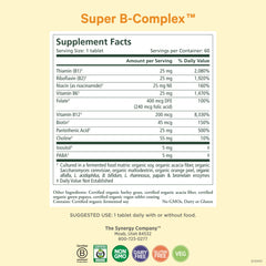 Pure Synergy Super B-Complex label close-up showing organic vitamins