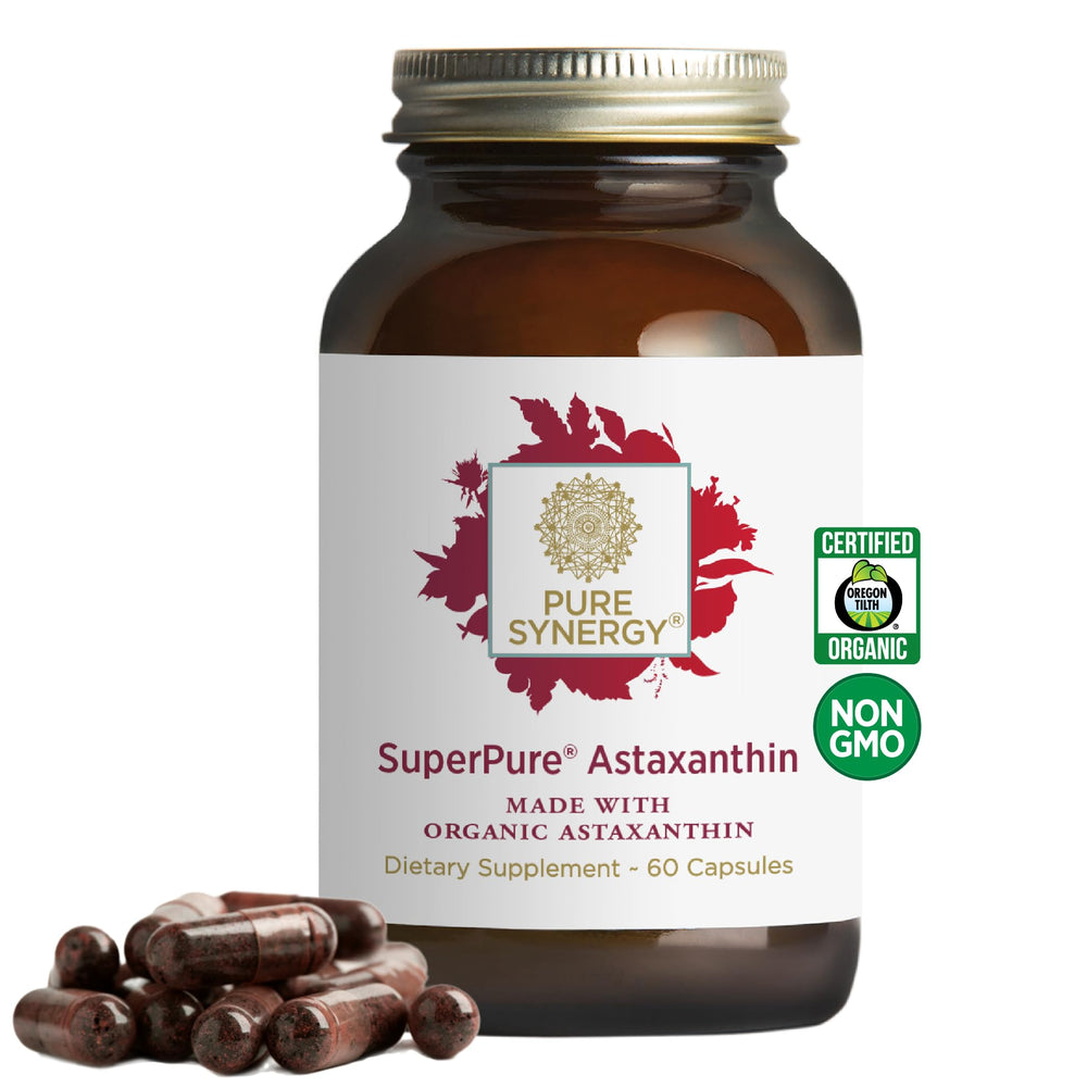 PURE SYNERGY SuperPure Astaxanthin bottle shown for daily antioxidant support.