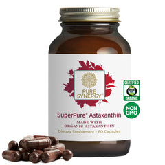 PURE SYNERGY SuperPure Astaxanthin bottle shown for daily antioxidant support.