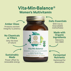 Vita-Min-Balance label highlights organic vegan gluten-free attributes