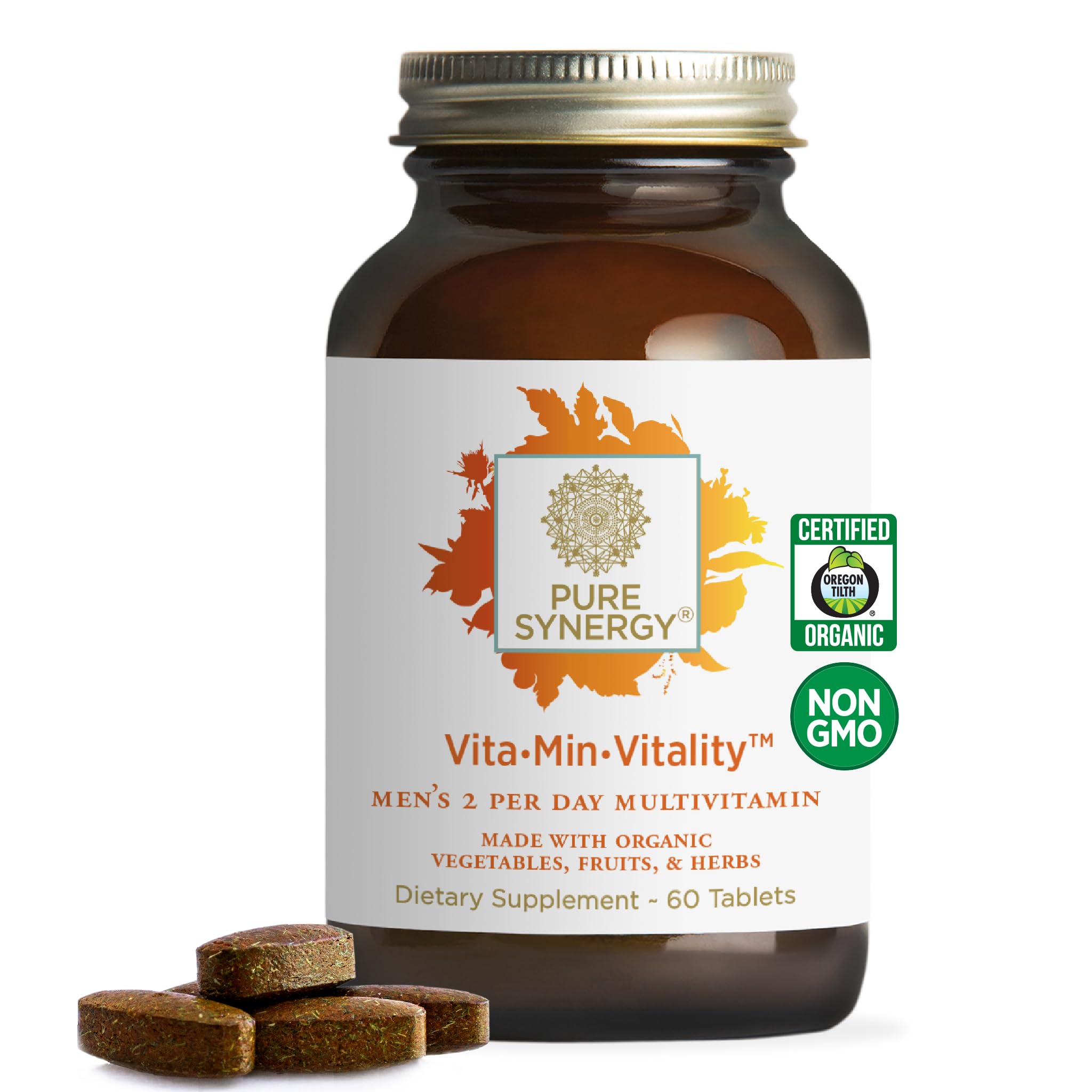 Pure Synergy Vita-Min-Vitality bottle front for daily energy and immune support.