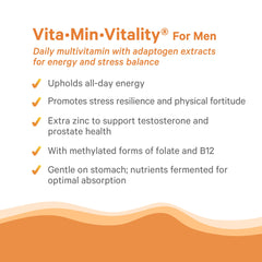 Pure Synergy Vita-Min-Vitality bottle with water indicating simple daily intake.