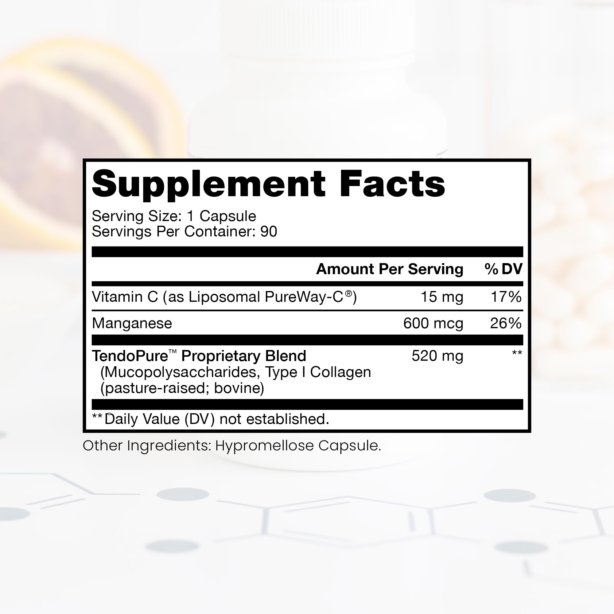 Close-up of Pure Therapro Rx Acute Injury capsules highlighting convenient daily dosing.