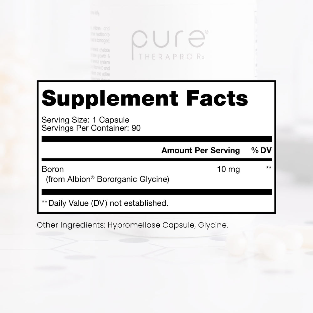 Pure TheraPro Rx Bio Boron capsules ready for daily use.