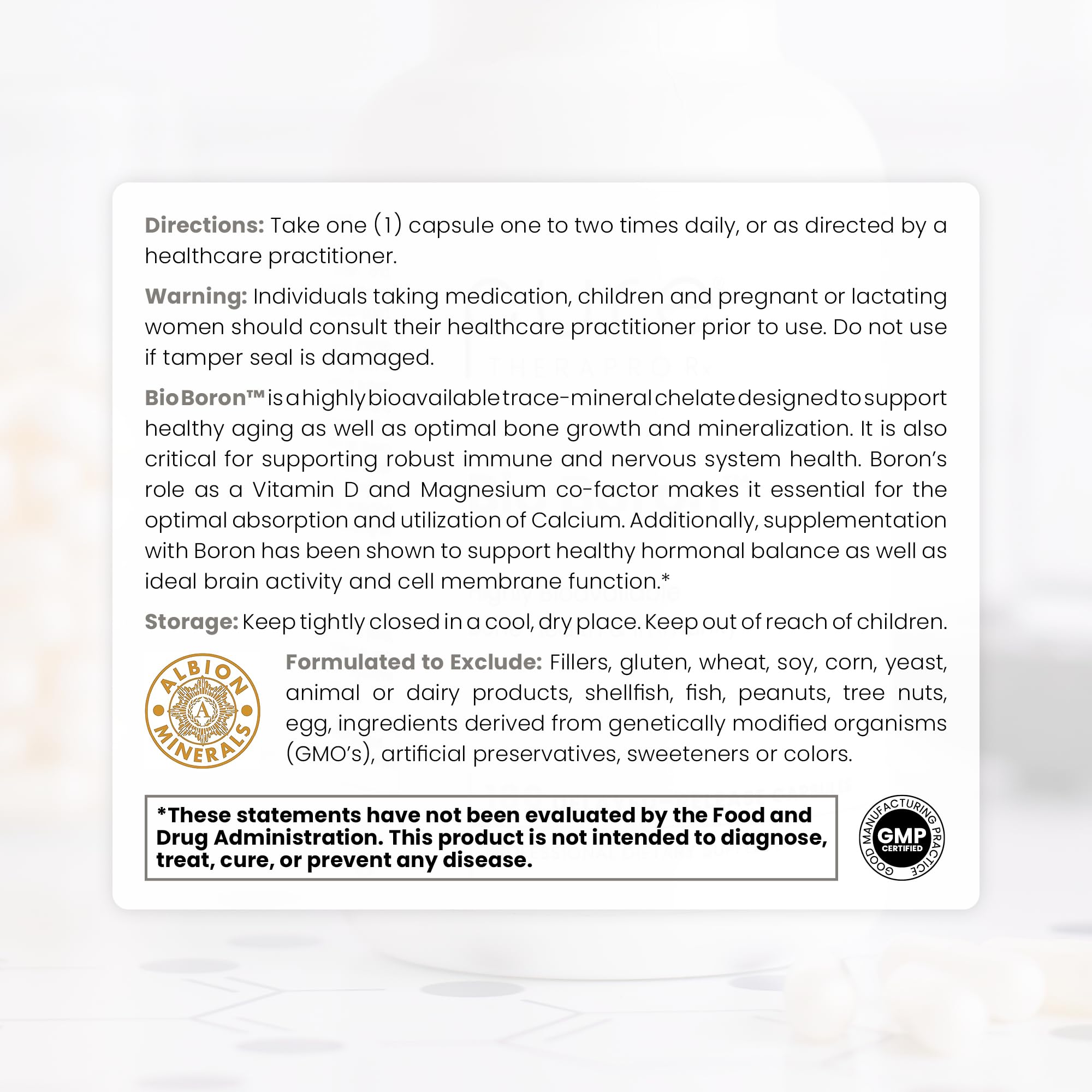 Pure TheraPro Rx Bio Boron label highlighting Bororganic Glycinate.
