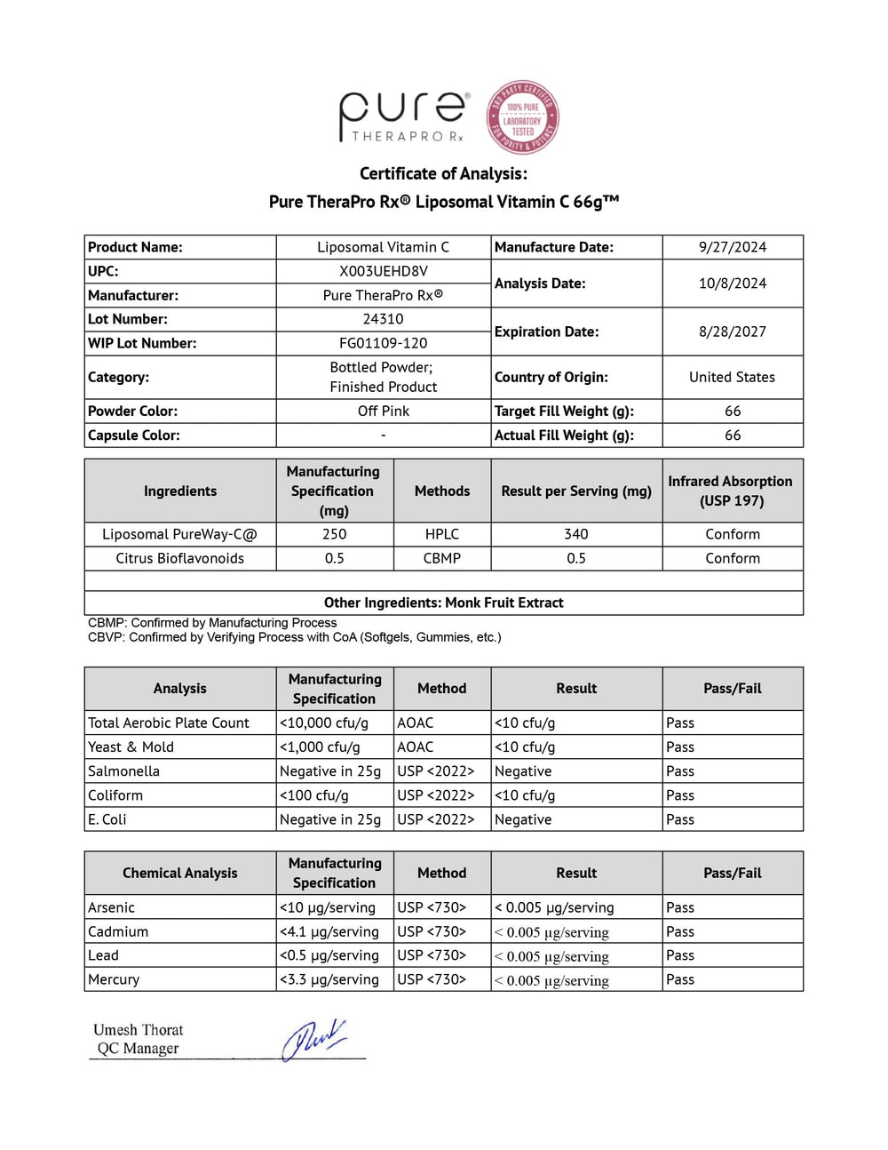 Pure Therapro Rx clean label, no fillers or artificial additives