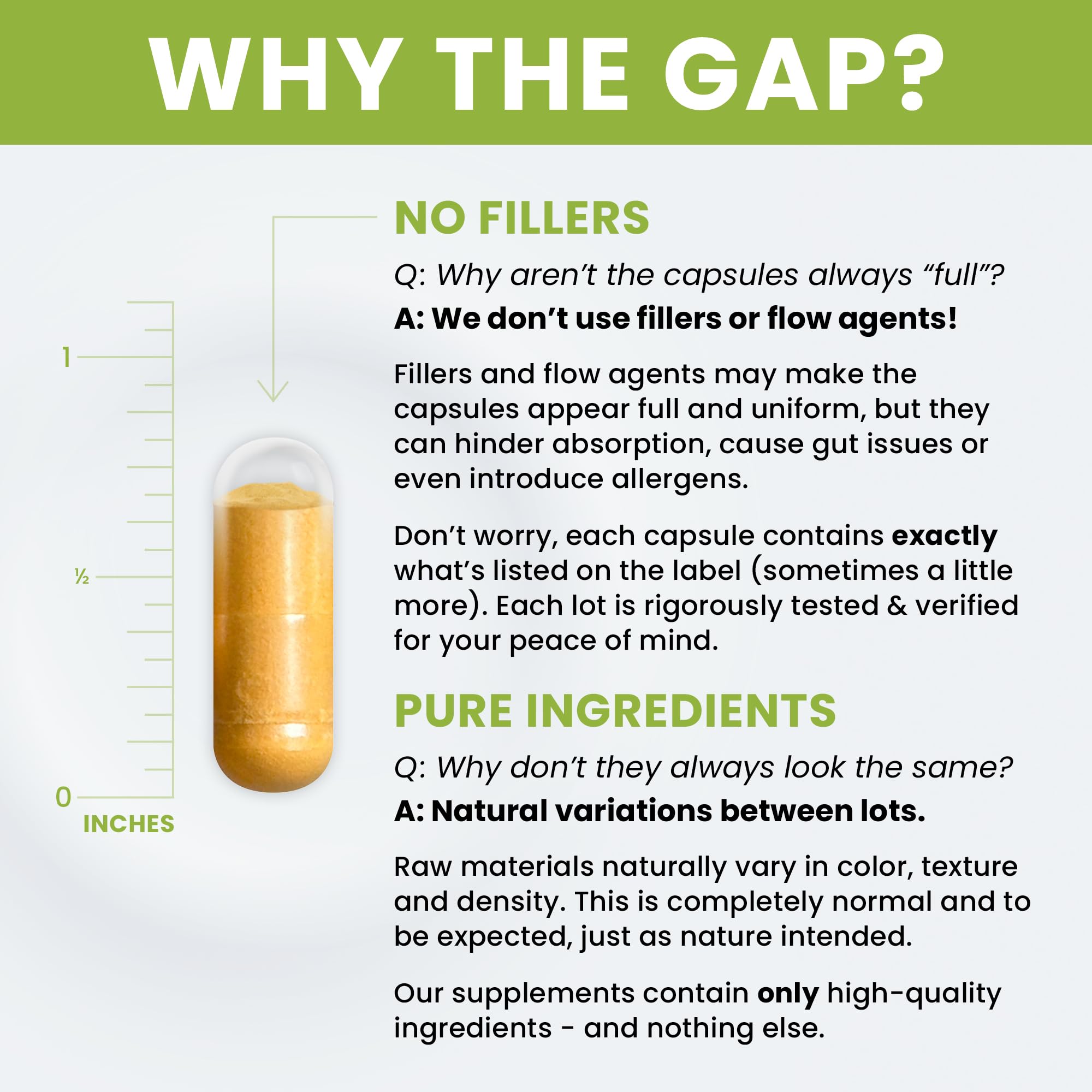 Ingredient panel notes non-GMO, soy-free, gluten-free, and no fillers