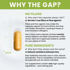 Ingredient panel notes non-GMO, soy-free, gluten-free, and no fillers