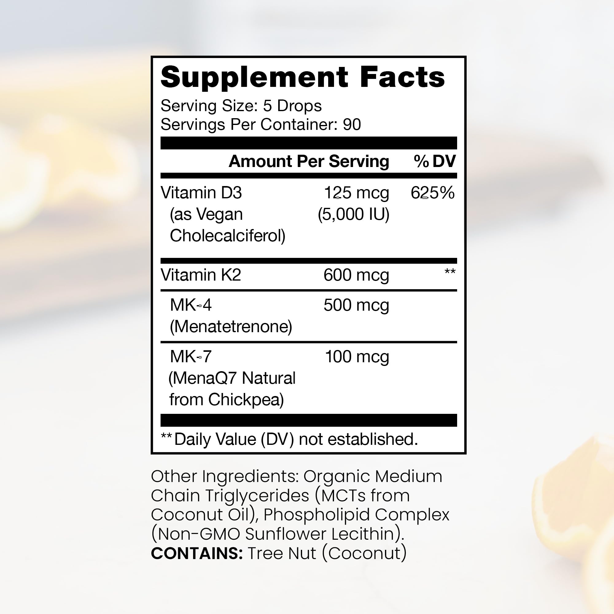 Dropper showing precise five-drop servings for daily D3 and K2 intake