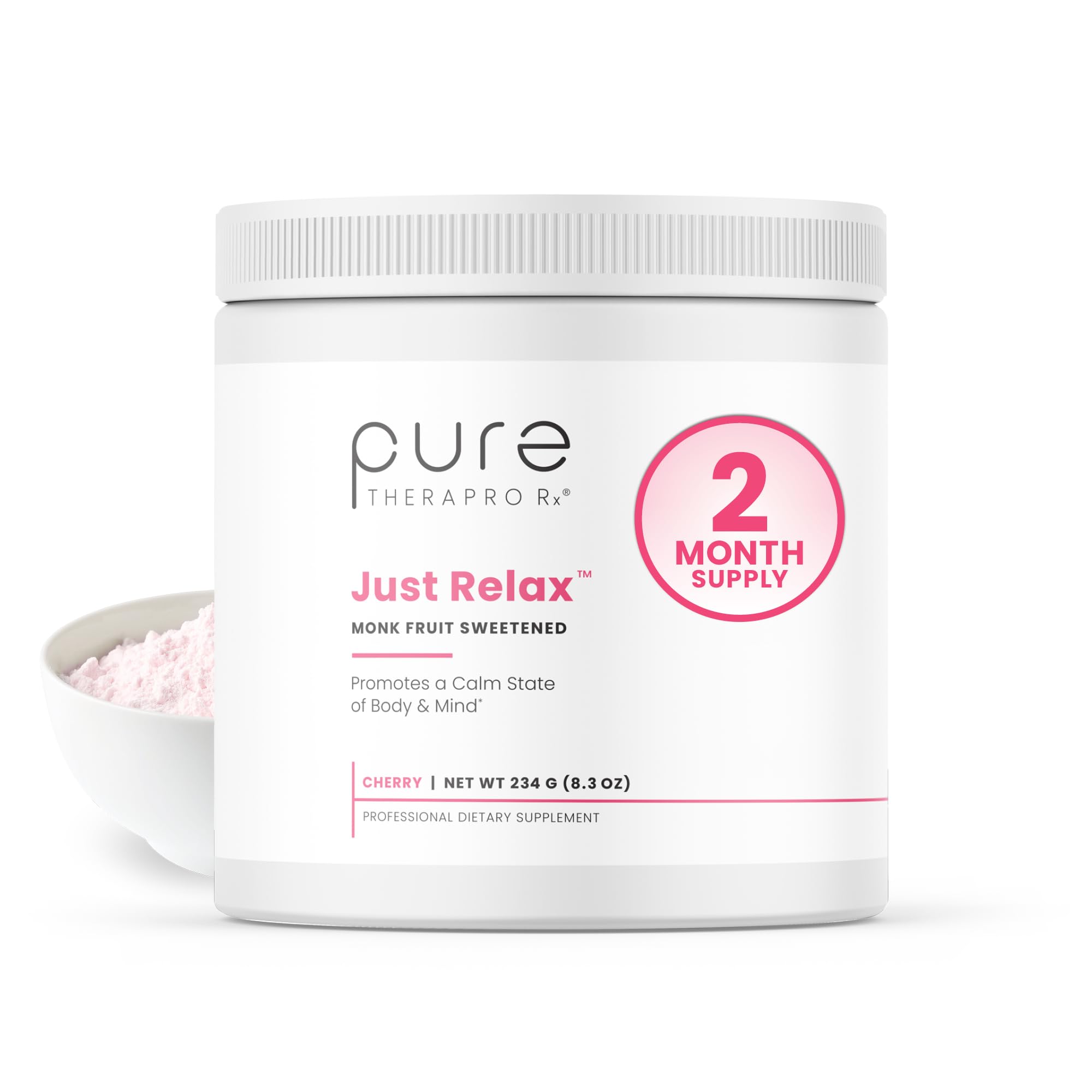 Pure Therapro Rx Just Relax Cherry bottle showcases mood-support formula