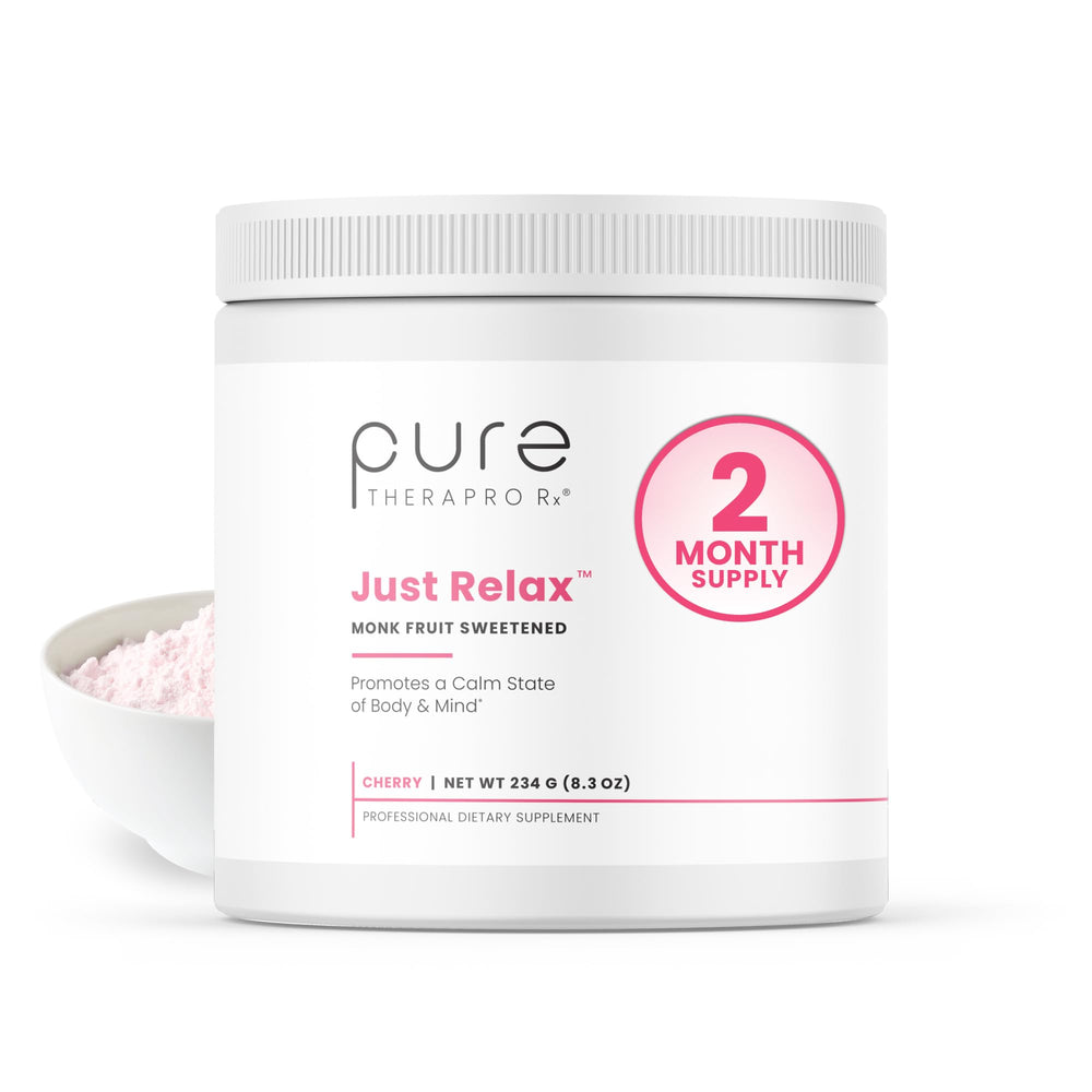 Pure Therapro Rx Just Relax Cherry bottle showcases mood-support formula